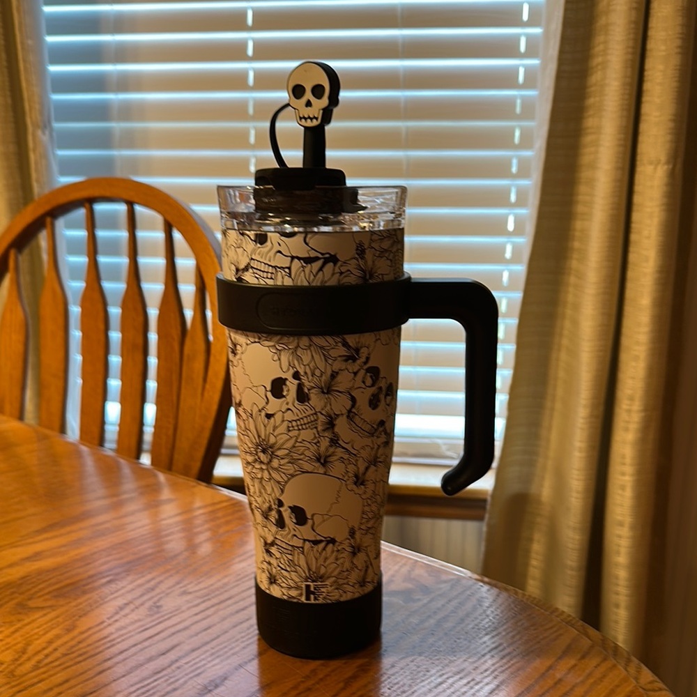 Skull and Floral Tumbler with Handle